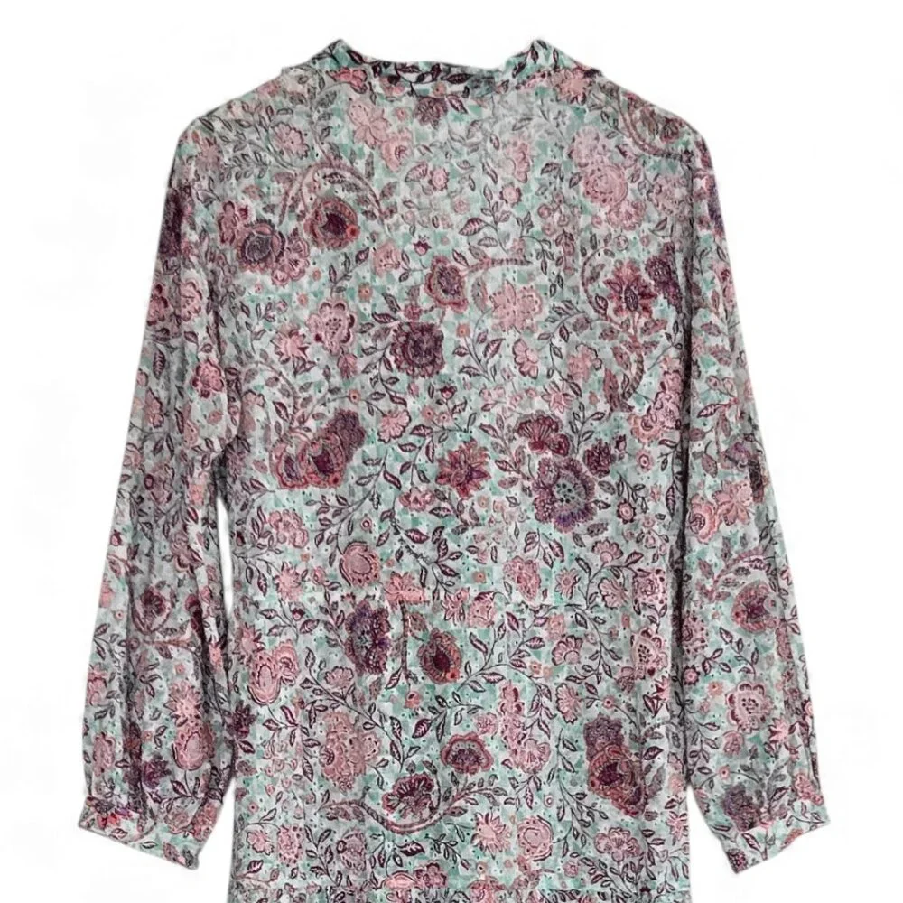 Poupette St Barth Eyelet Prairie Maxi Dress Women Floral Button Up Ruffles XL